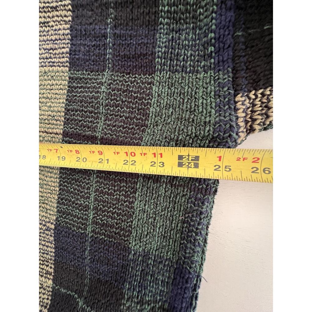 Vintage Plaid Chunky Sweater Men's Size XL 100% Cotton Green Blue Christmas - Picture 4 of 8